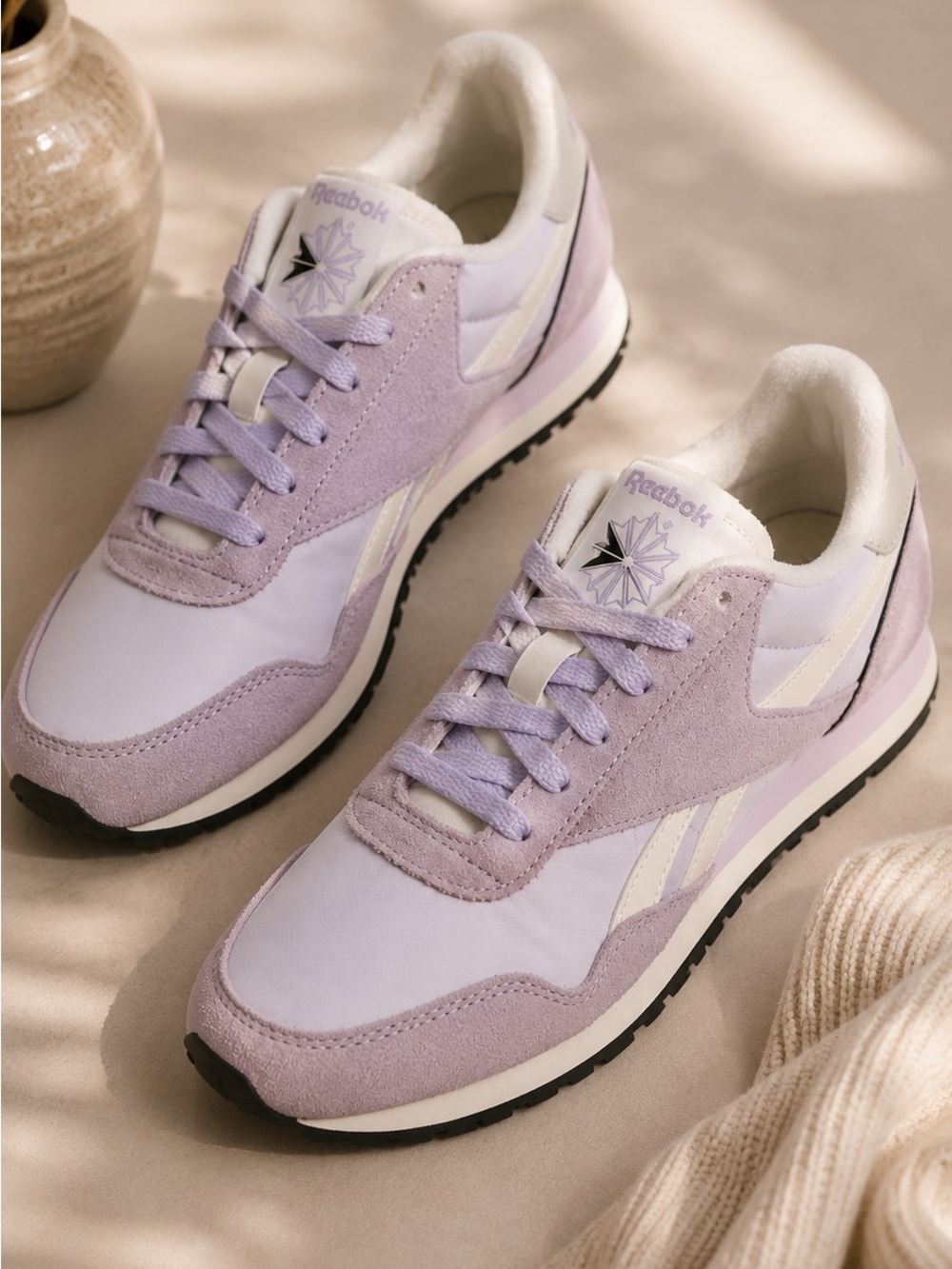 Reebok Lavender Suede & Nylon Women’s Sneaker with Cream Accents